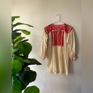NWOT Embroidered Boho Tunic with Red and Blue Aztec Accents